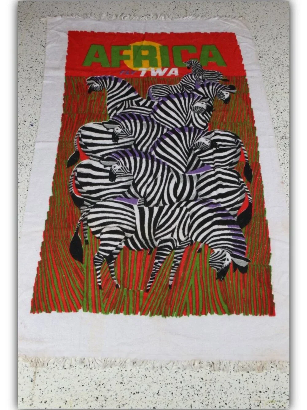 Rare vintage original Fly TWA zebra Africa Throw Towel 58